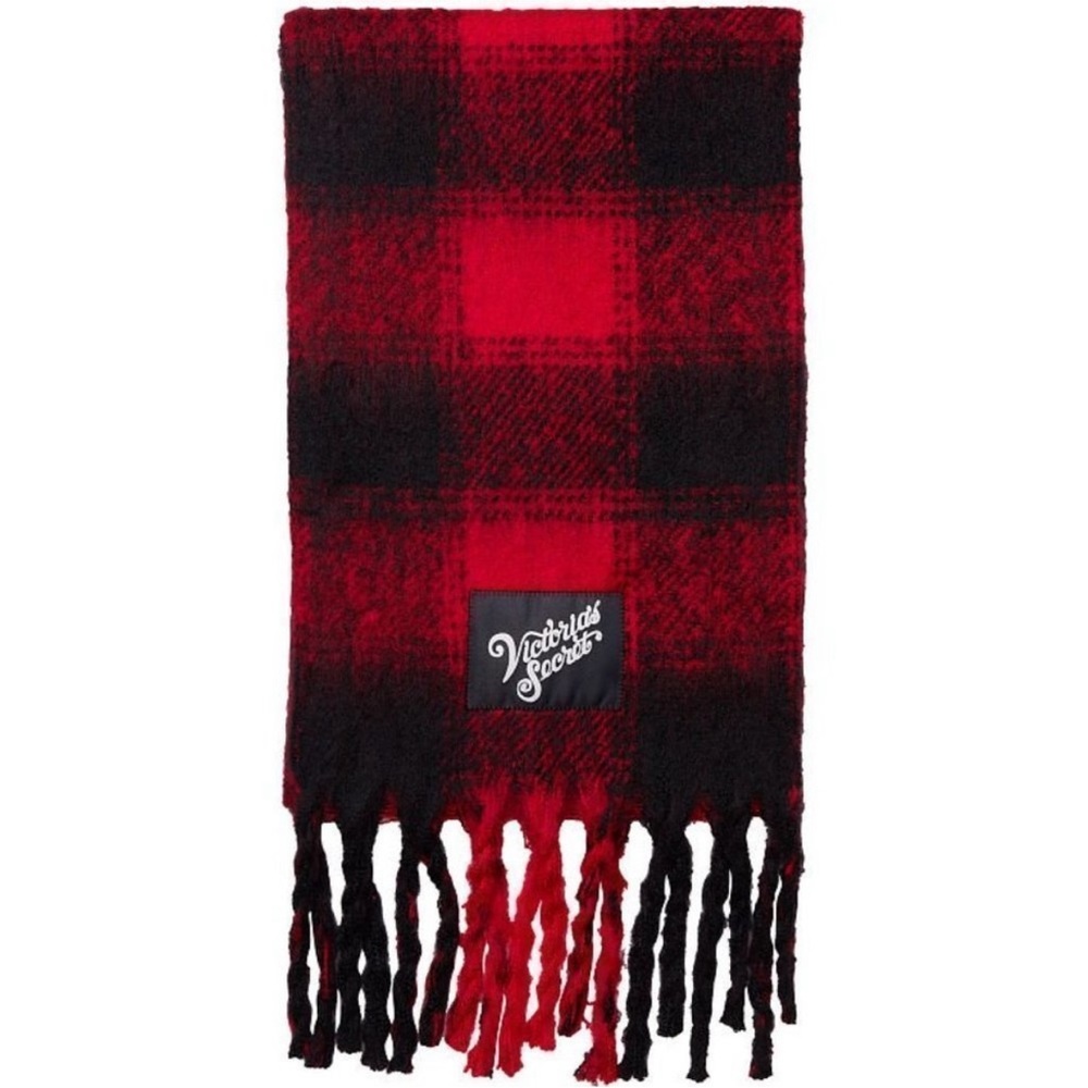 🌸S•A•L•E🌸 🆕 🔖Victoria's Secret Cozy Long Red🧣Buffalo Plaid Scarf🧣Fringe✨NWT! - Picture 3 of 6